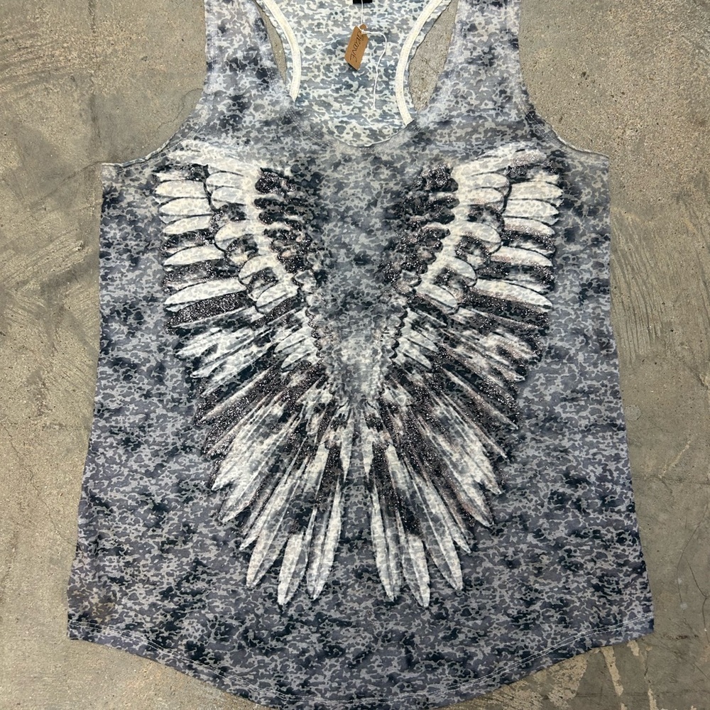 Rock & Republic Gray Wing Print Tank Top